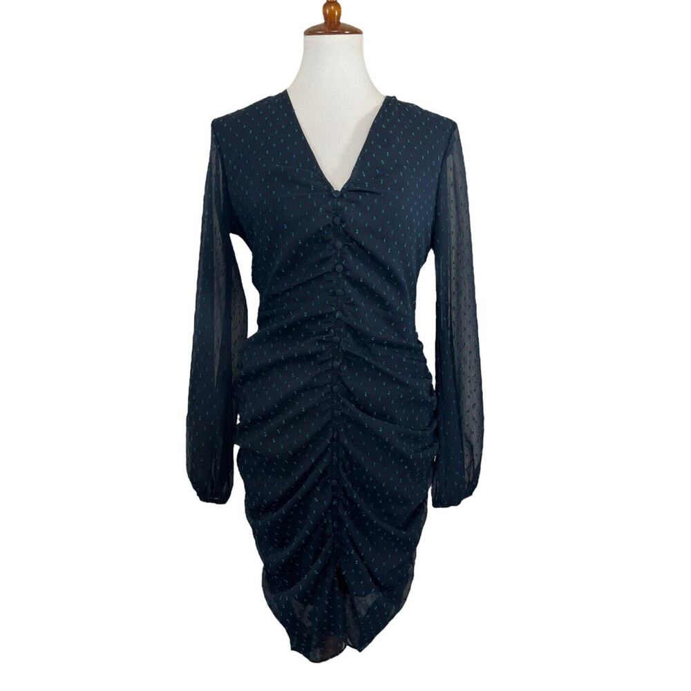 Leith Dress Navy Blue Fitted Sheer Long Sleeve Button Detail Size Medium